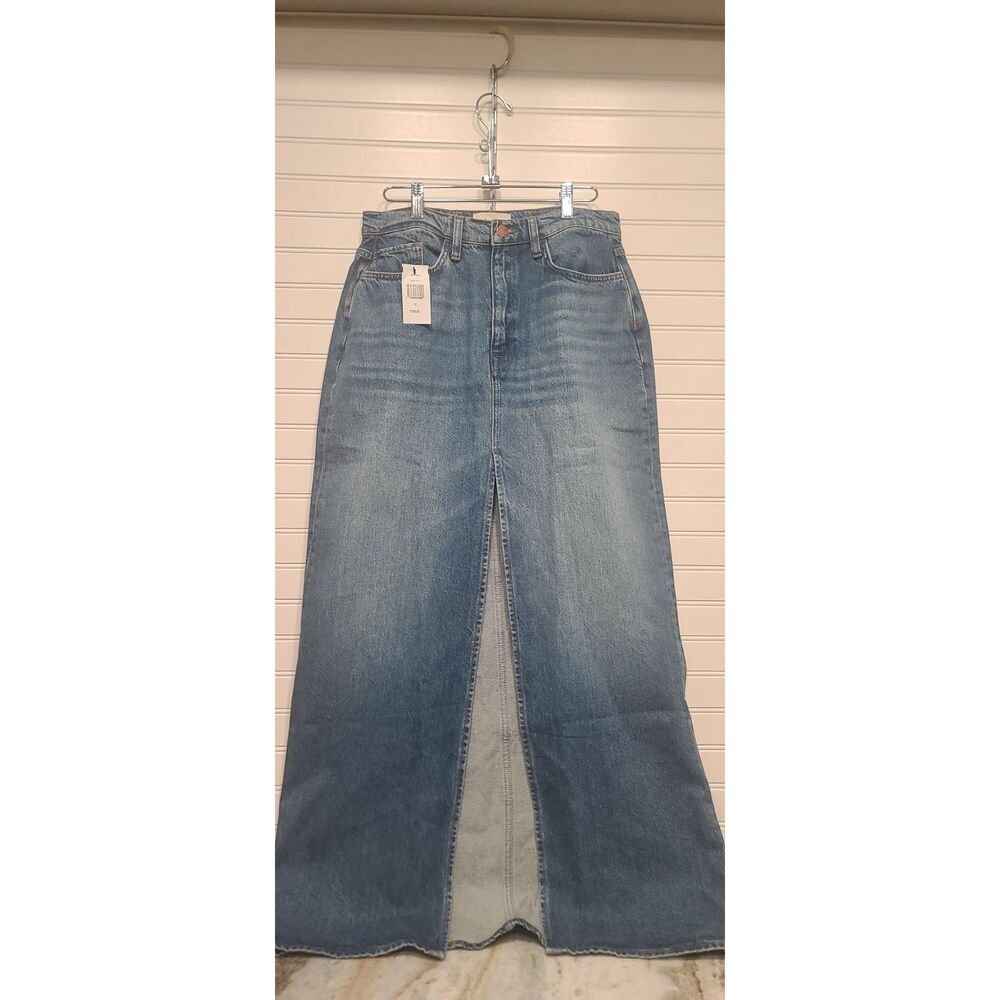 Triarchy Women Distressed Classic Indigo Jean Maxi Skirt W/Frnt Slit Size 29 NWT